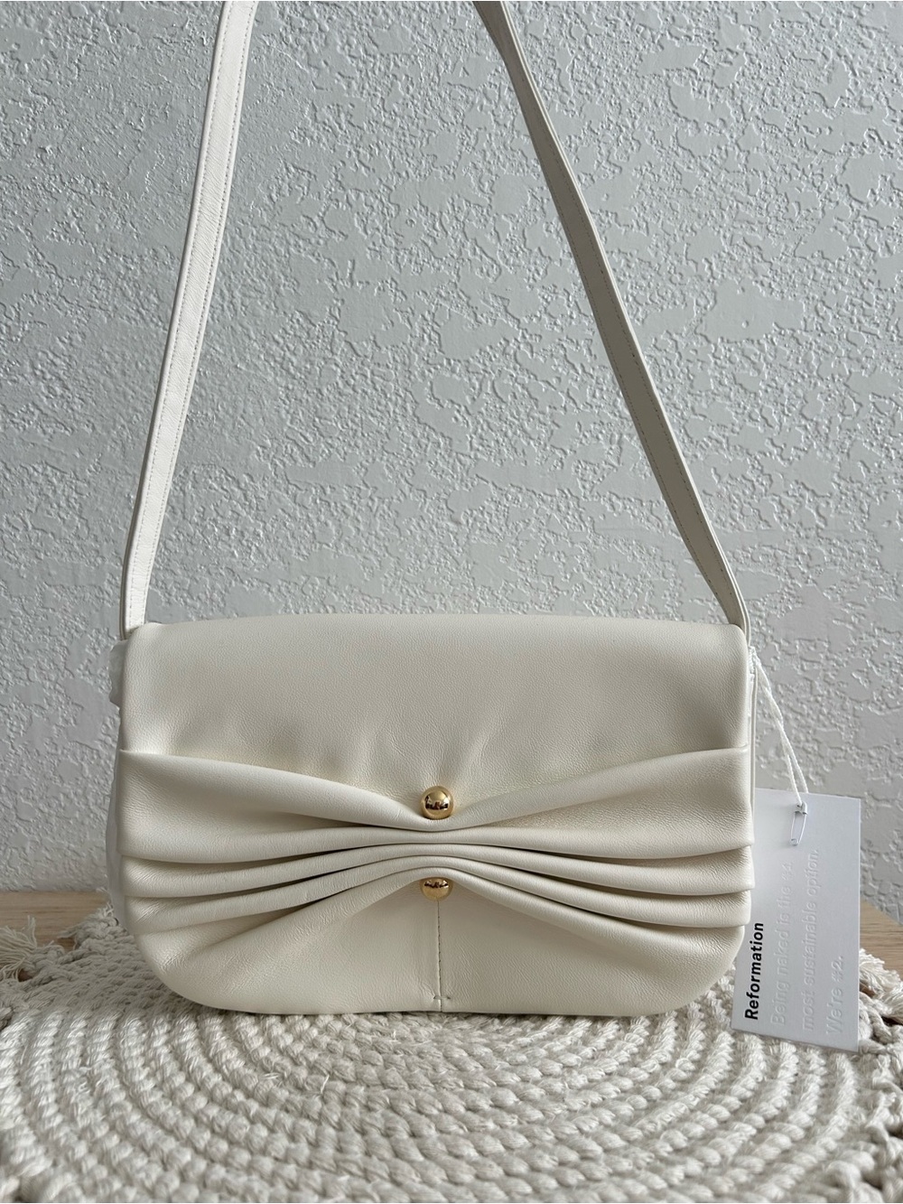 Reformation Maria Y2K Style Cream White Leather Baguette Shoulder Bag